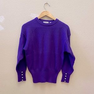 VINTAGE 80s purple button sleeve crew neck sweater
